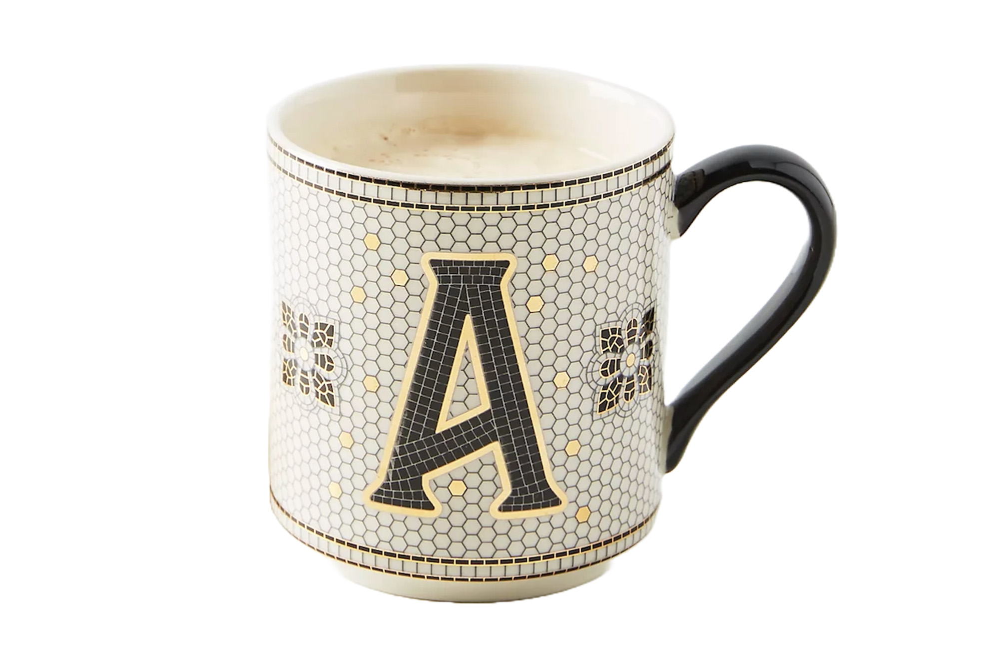 A mug with the letter A on it